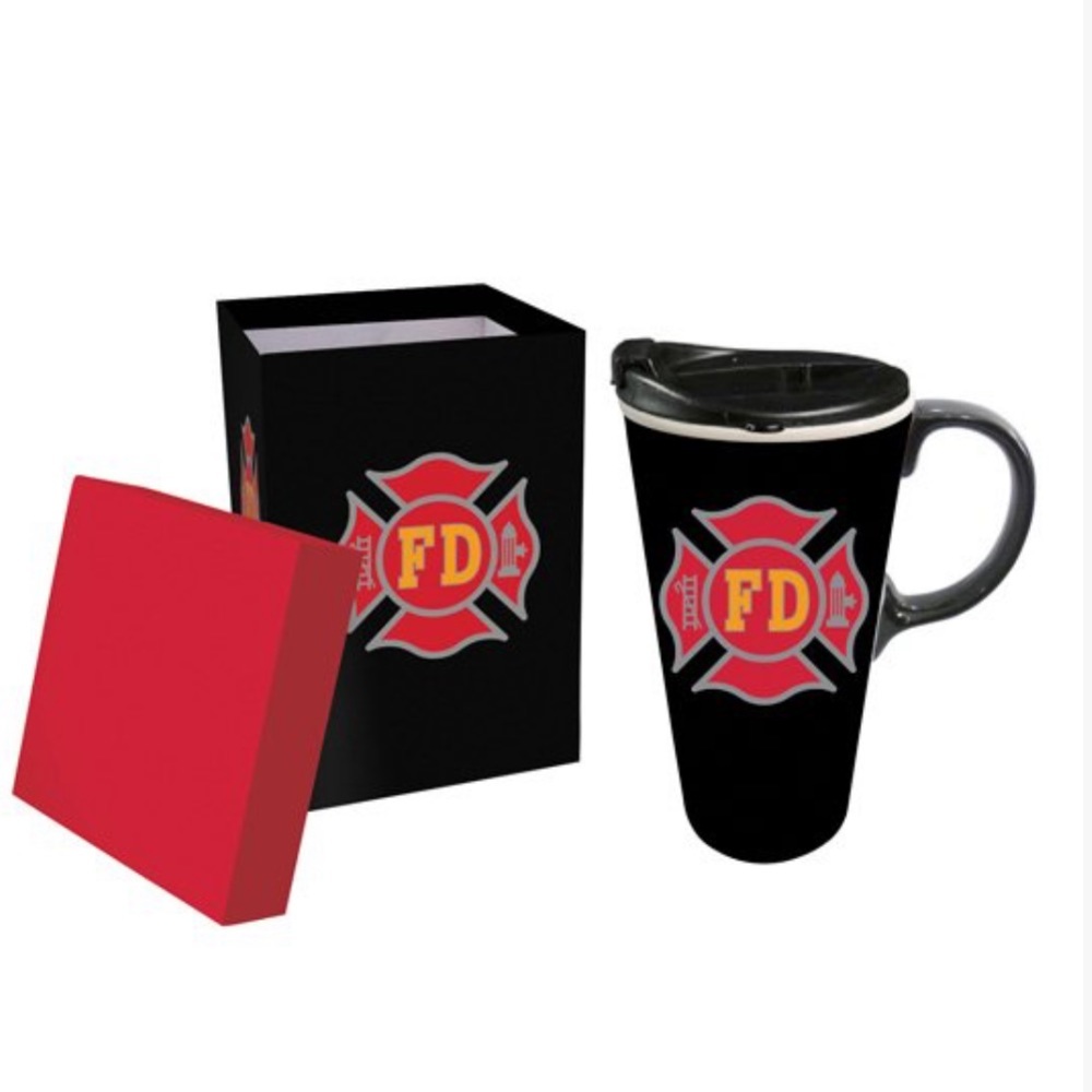 Cypress Home-Fire Fighter FD Box set Red, black yellow ceramic mug 17oz NWT box